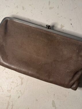 HOBO Lauren Wallet Double Frame Clutch Taupe Distressed Leather Organizer